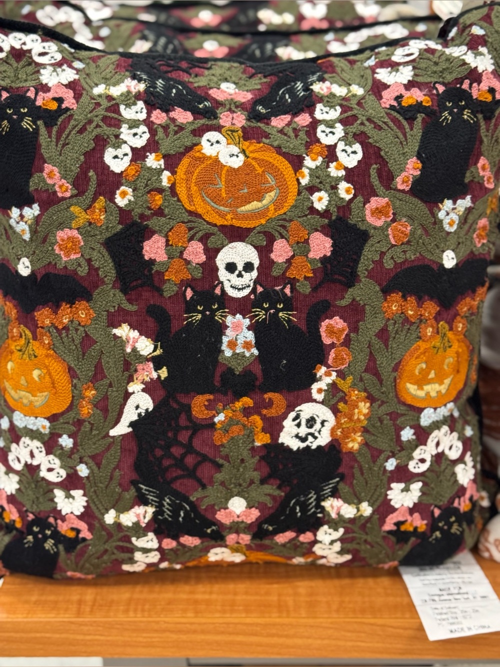 Halloween Embroidered Decorative Pillow - Black, Orange, Green